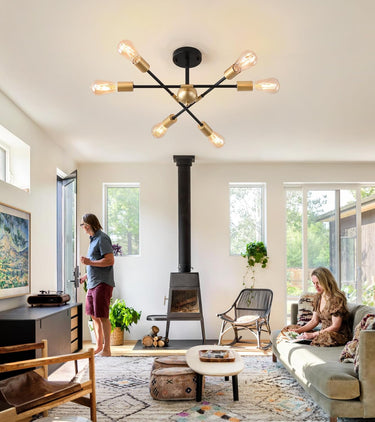 Modern Semi Flush Mount Ceiling Light Fixture Black and Gold